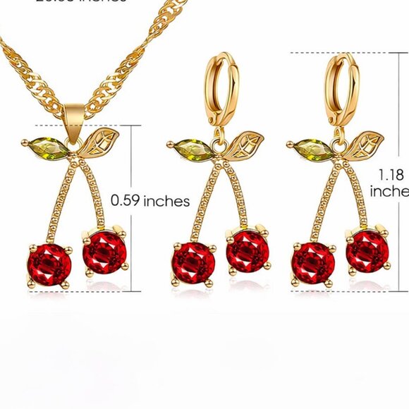 3For$20 Glass Copper Rhinestone Cherry Artificial Gemstones  Jewelry Set - Picture 2 of 2